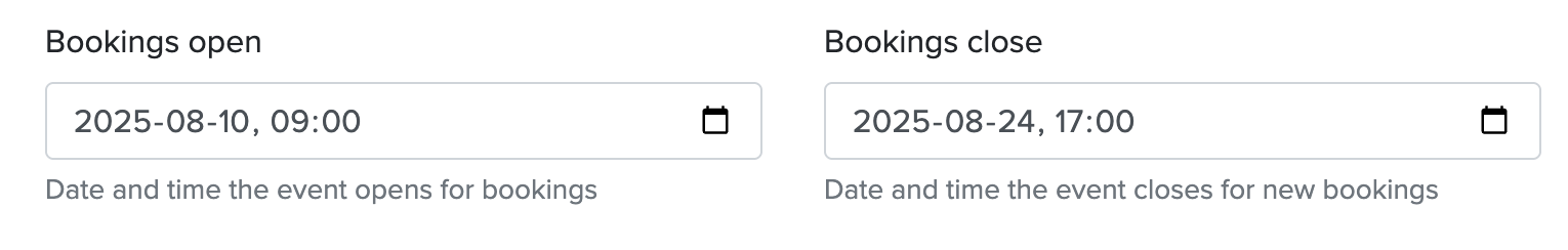 Booking open/close date